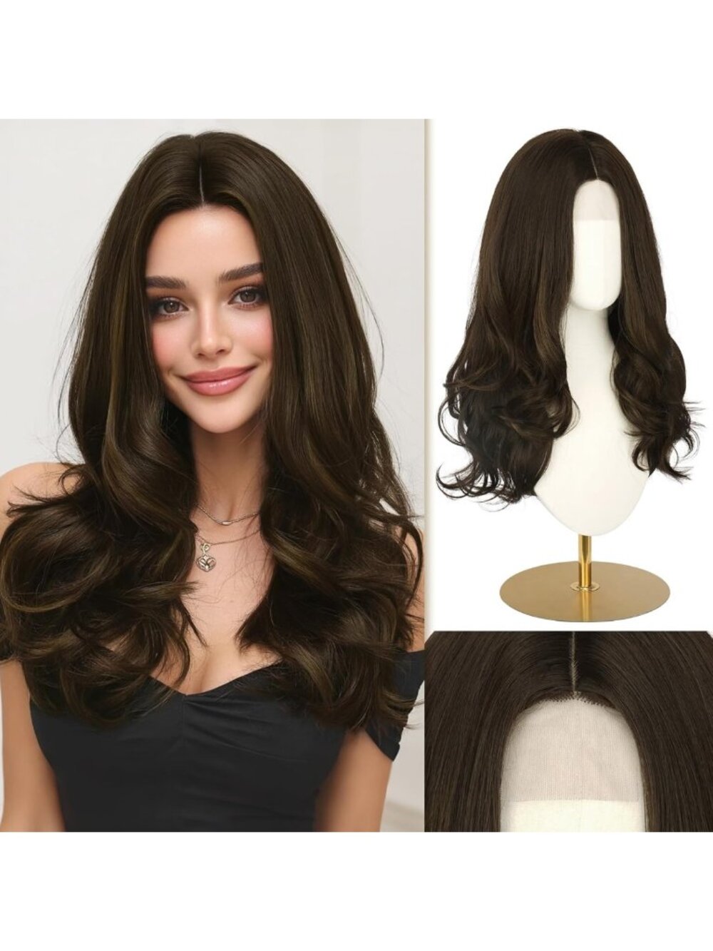 22" Long Wavy Brown Mix Lace Front Wig - Natural Look, Heat Resistant, Perfect